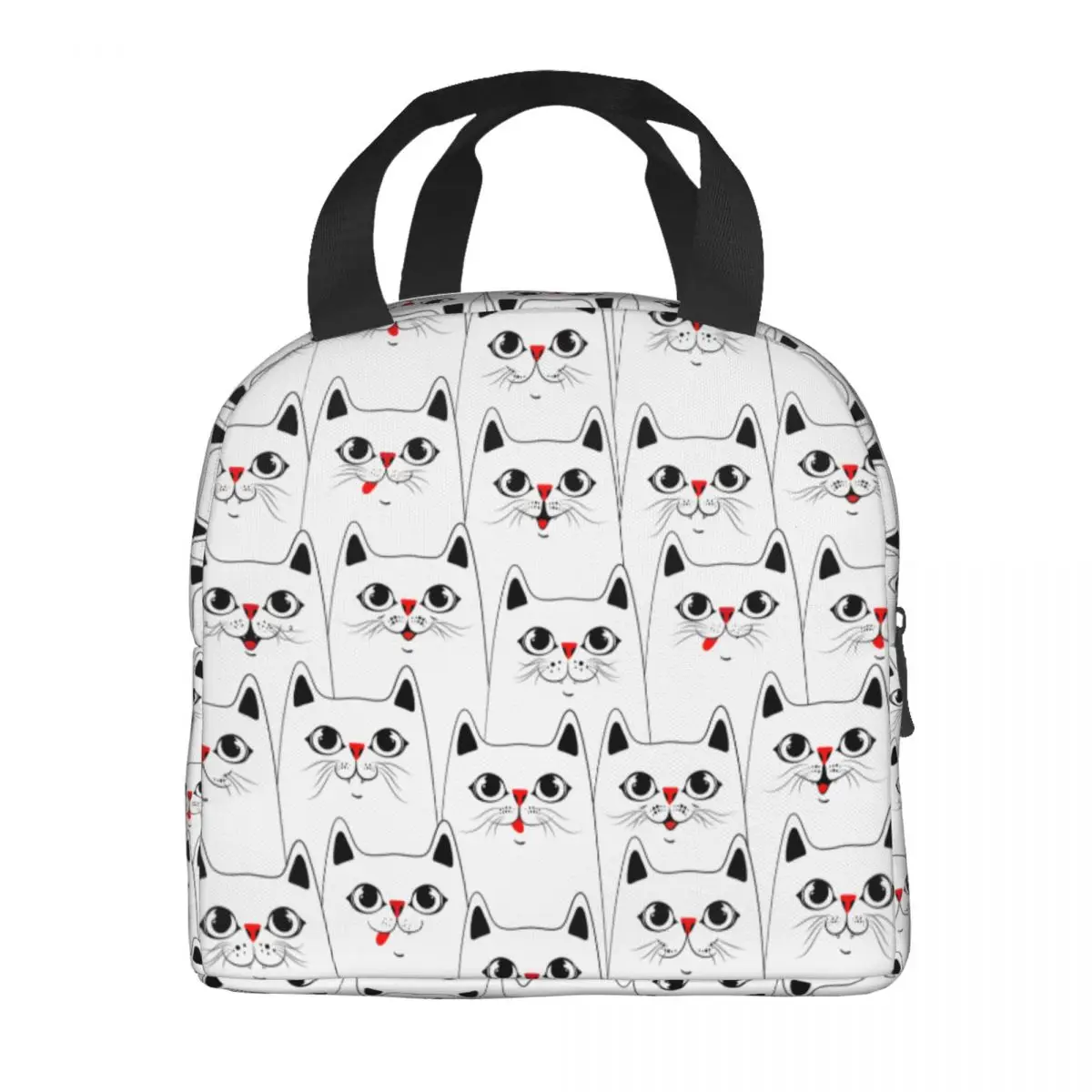 Custom Funny Cats Pattern Insulated Lunch Bag for Work School Cartoon Kitten Leakproof Thermal Cooler Lunch Box Women Children