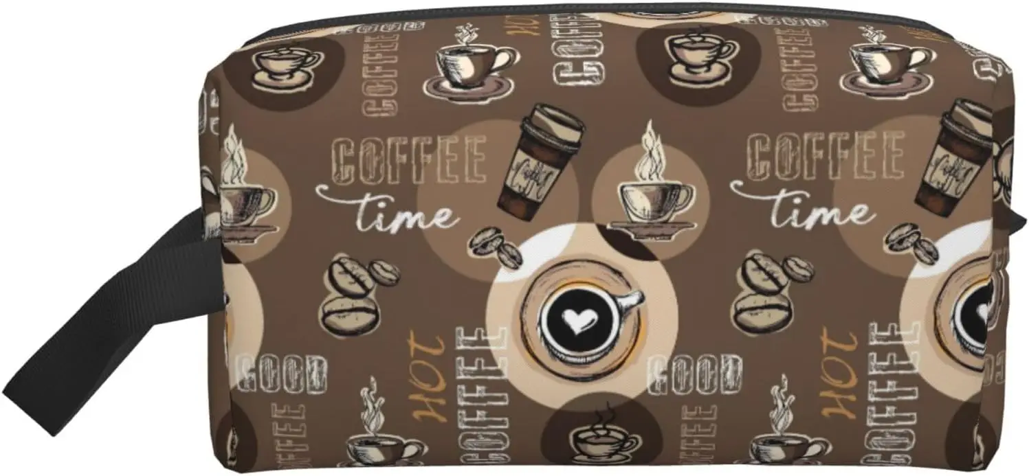 Coffee Theme Travel Toiletry Bag for Men Women Waterproof Hanging Dopp Kit Wash Bags Lightweight Shaving Bag Portable