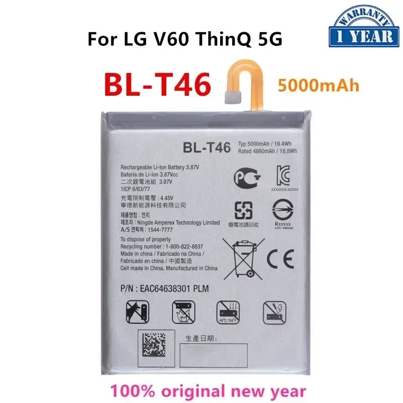 Original BL-T46 5000mAh Battery For LG V60 ThinQ 5G LMV600VM V600VM V600QM5  BL T46  Mobile phone Batteries+Tools