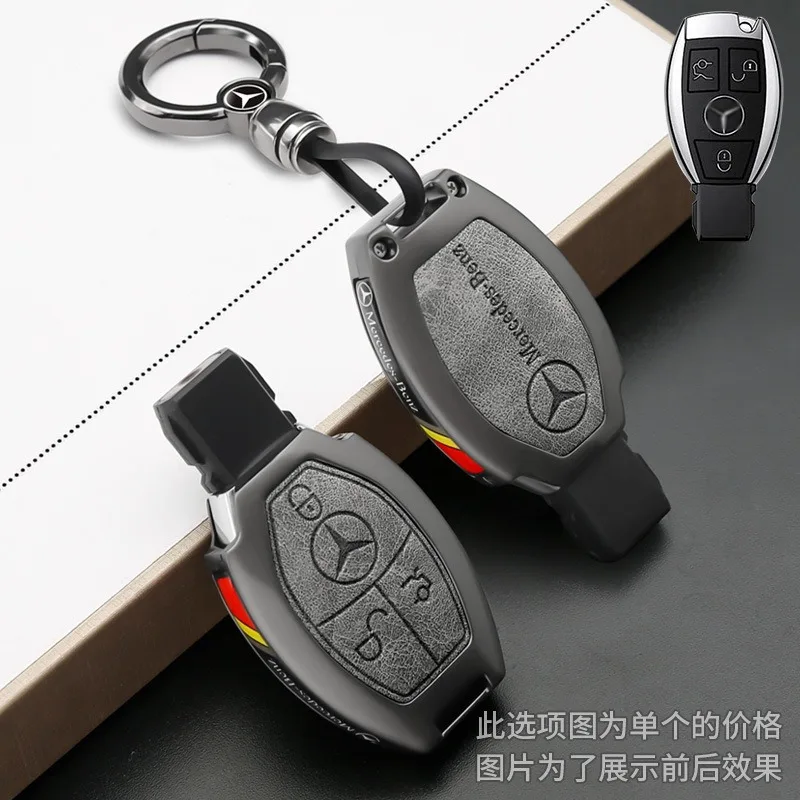 

2026 Fashion Styling Leather Alloy Car Remote Key Case Cover For Mercedes Benz A B C S Class AMG GLA CLA GLC W176 W221 W204 W205