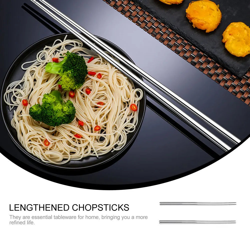 

2Pairs 304 Stainless Steel Long Chopsticks Cooking Hot Pot Deep Fry Noodle Anti-Scalding Kitchen Utensils