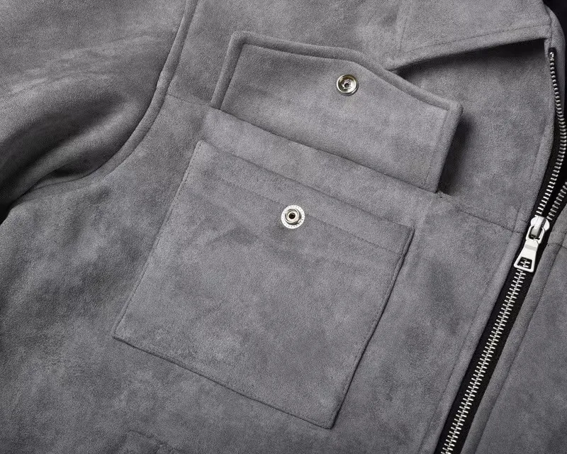 Autumn Jackets Oversize Casual Clothes High Street Pockets Laper Zipper Suede Thick Coat Mens Windbreaker Loose