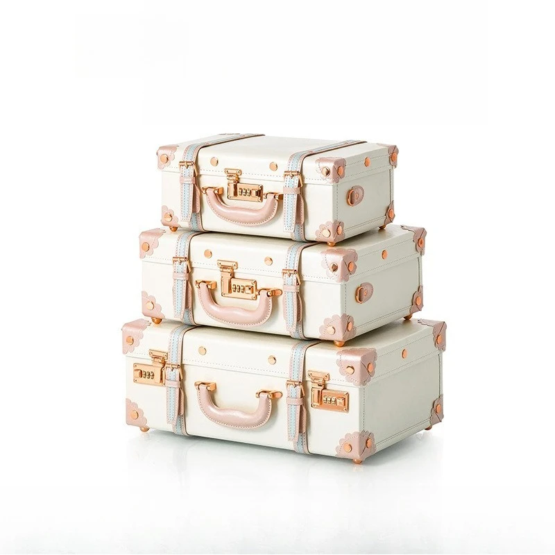 Light luxury flower high-end retro password suitcase, modern cute solid wood leather creative jewelry cabinet