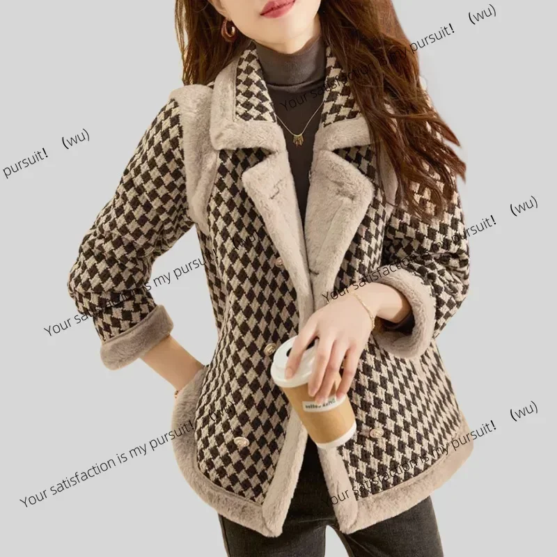 

ZOCI-Spring and Autumn plaid jacket, women's long-sleeved wool sweater, fashionable Korean version of Western style