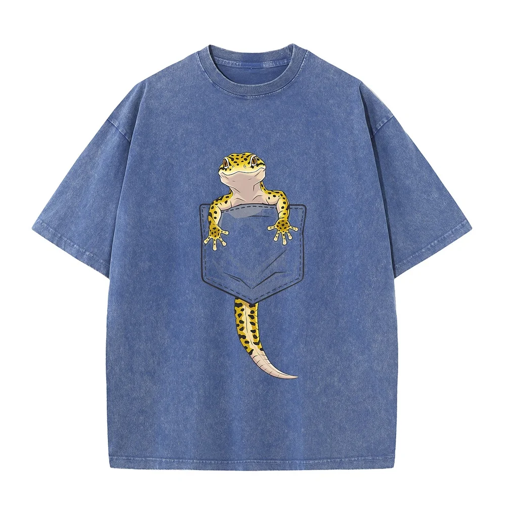Cute Lizard Reptile Leopard Gecko Pocket Gifts Men Women Kid T-Shirt T Shirt Oversize Herren Bekleidung 오버핏 Multi Color Autumn