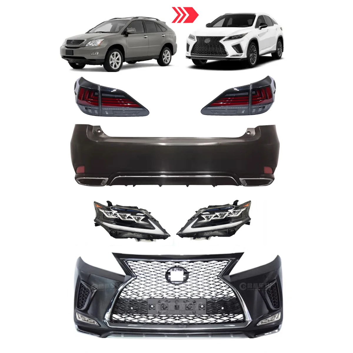 

Car Body Kit For Lexus RX270 RX350 RX450H 2009-2015 Upgrade 2022 Style Front Rear Bumper Grille Headlights Taillights Auto Part