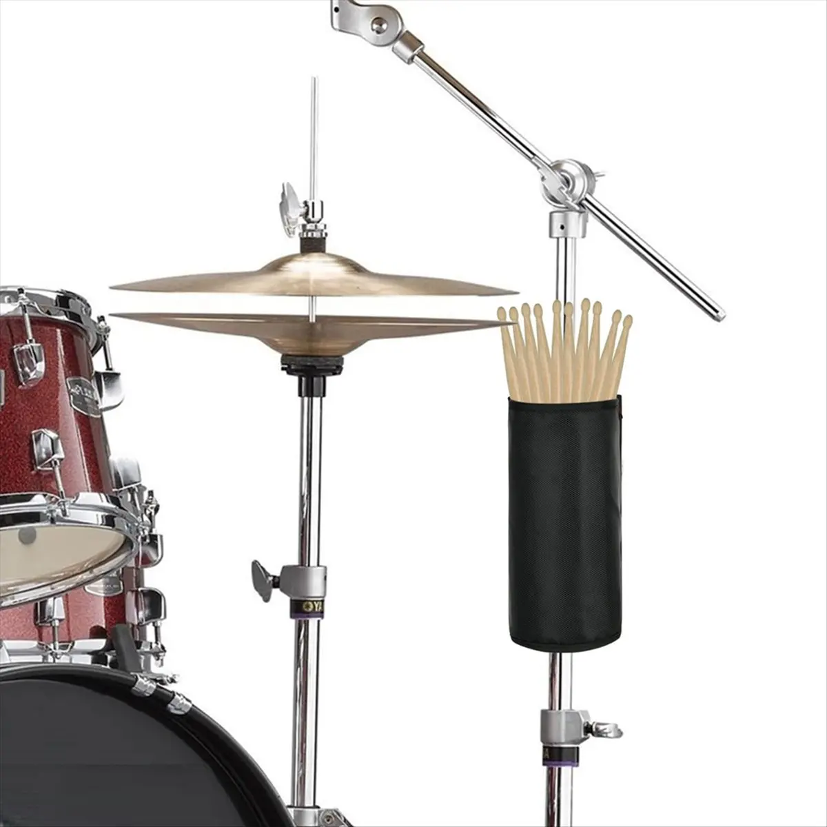 A99X  Drumstick Holder Drum Sticks Bag for Drumsticks Brushes Mallets Up to 10 Pairs Two Straps Attach to Drum Kit Black