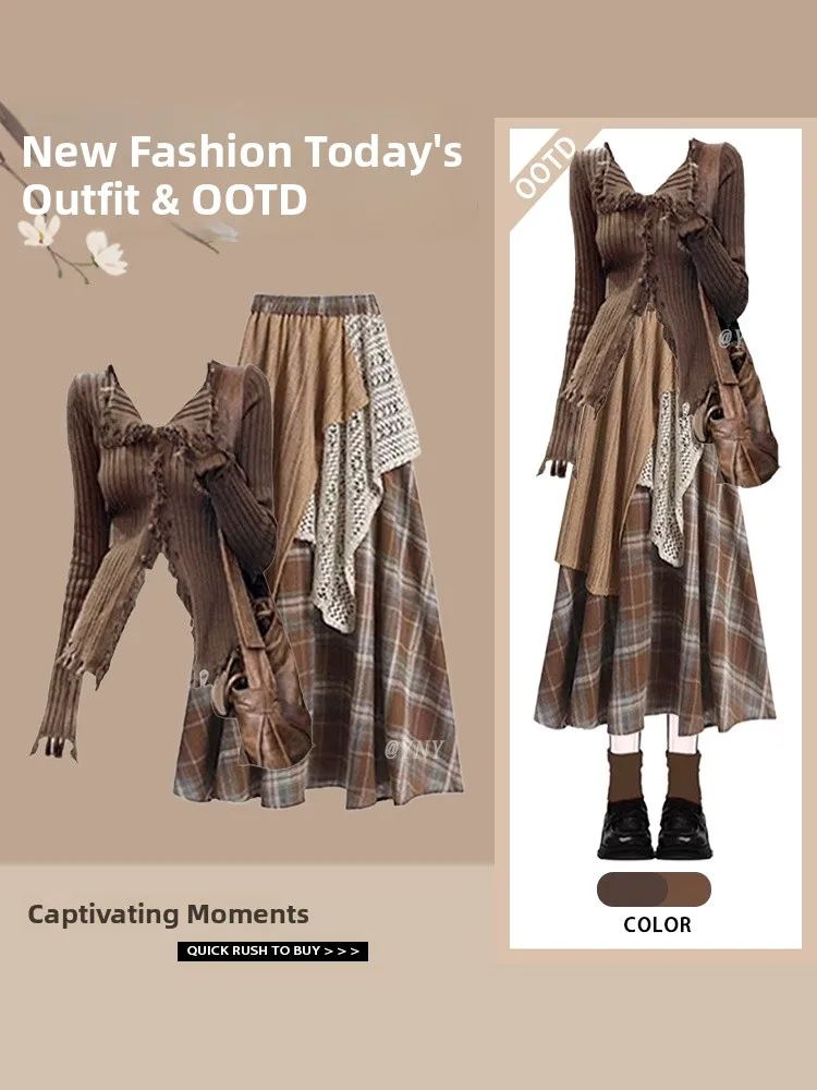 

Slimming V-Neck Knitwear And Asymmetrical Skirt Two-Piece Set for Young Women Fashionable Spring Outfit Casual Chic Style