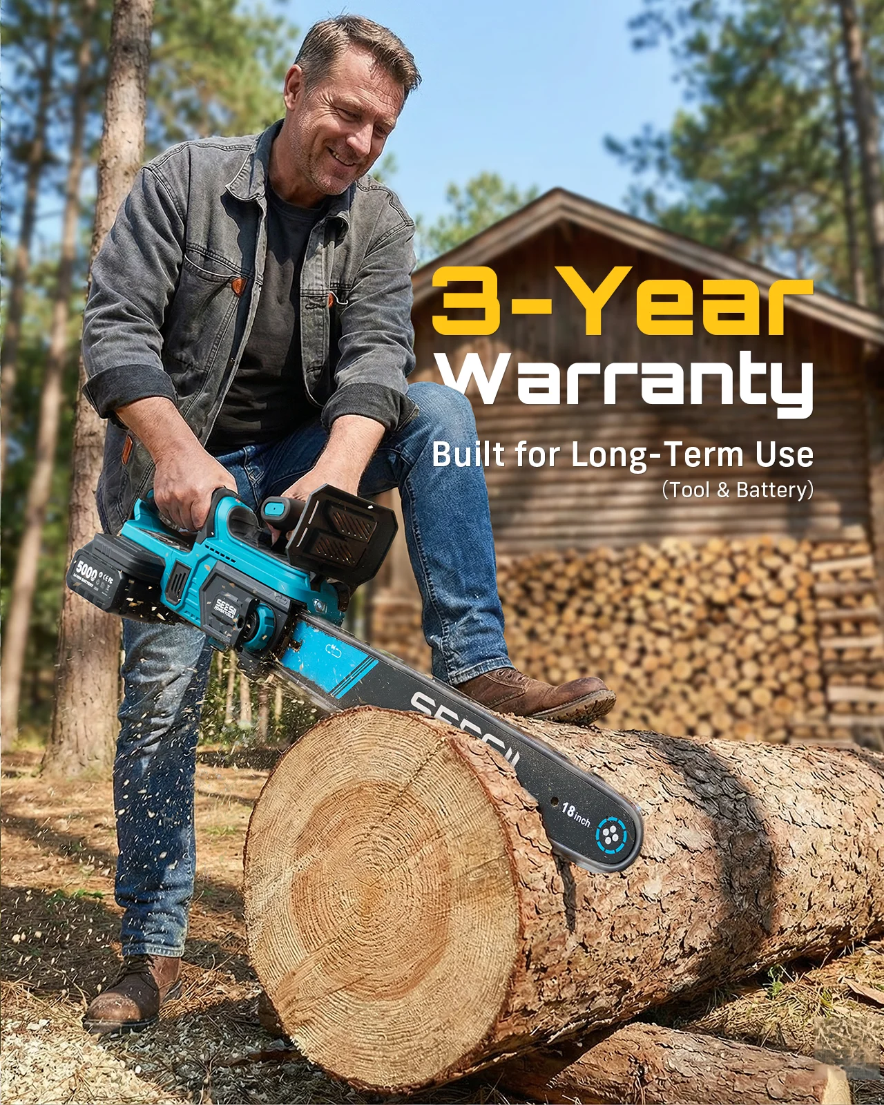 SEESII 40V 18'' Electric Chainsaw 2200W Brushless Electric Chain Saw With Automatic Oiler Garden Woodworking Cutting Power Tools For Makita 18v Battery Pin