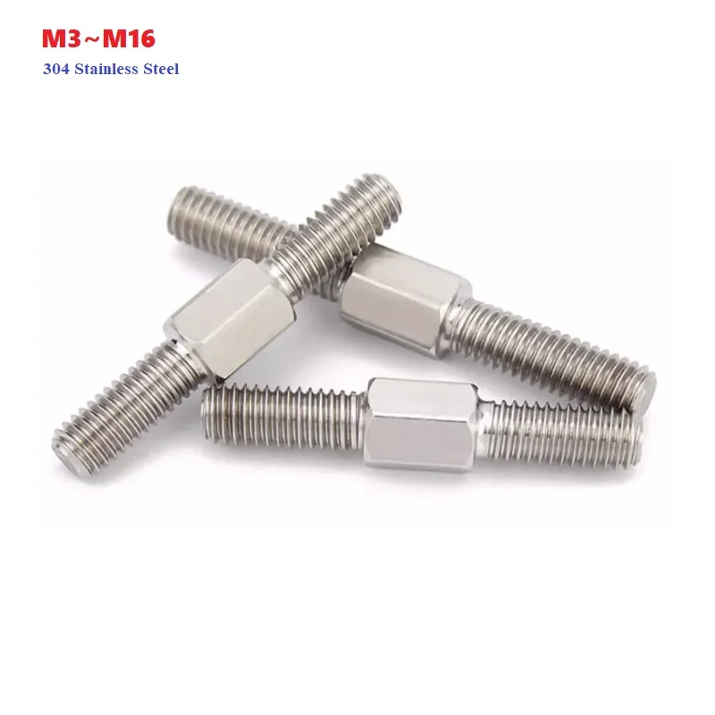 M3 M4 M5 M6 M8 M10 M12 M14M16 304 Stainless Steel Outer Hexagon Teeth Bolt Left And Right Conversion Double-Ended Headless Screw