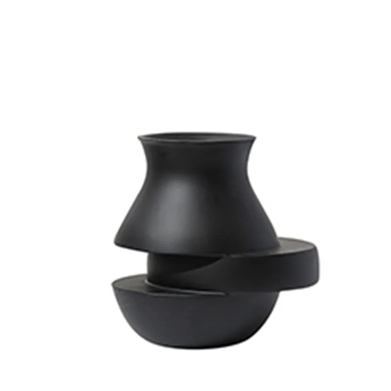 

Modern minimalist black and white stacked vase ornament, living room dried flowers light luxury bonsai
