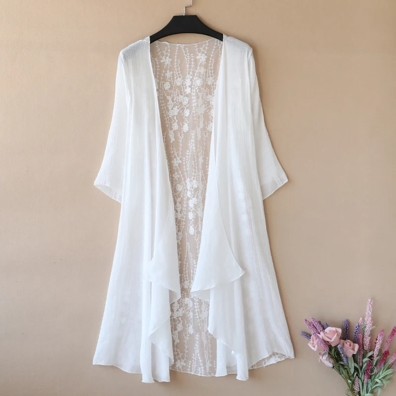 

New Summer Women's Cotton Linen Blend Thin Sun Protection irt oulder awl Beach Outerwear Air Conditioning Cardigan Open...