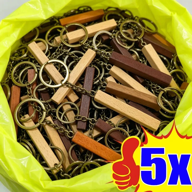 10pcs Creative Natural Solid Wood Keychain Long Blank Wooden Strip Keyring DIY Unfinished Wooden Key Holder for Laser Engraving