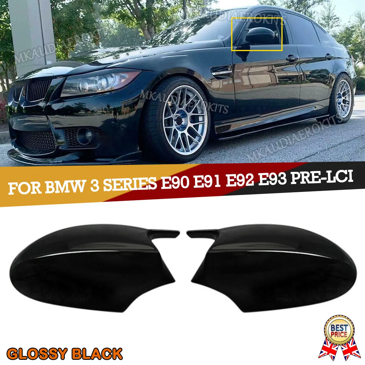 MAGICKIT M3 Style Replacement Rearview Mirror Cap Cover for BMW E90 E91 E92 E93 PRE-LCI gloss black Car Accessories TOOLS