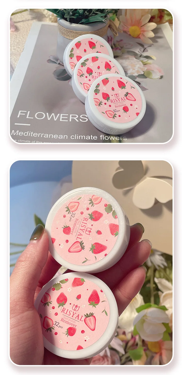 مزيل طلاء الأظافر لمرة واحدة 32 قطعة من الصندوق لا تؤذي مزيل طلاء الأظافر الحقيقي قطعة قطنية من نكهة الفاكهة