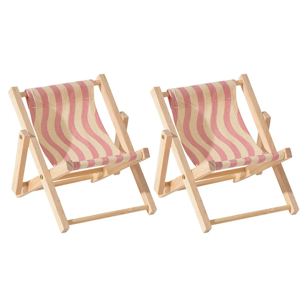 2 pçs cadeira de praia suporte do telefone decoração para casa miniaturas lona madeira ajustável titular móveis mini dobrável inteligente portátil tablet
