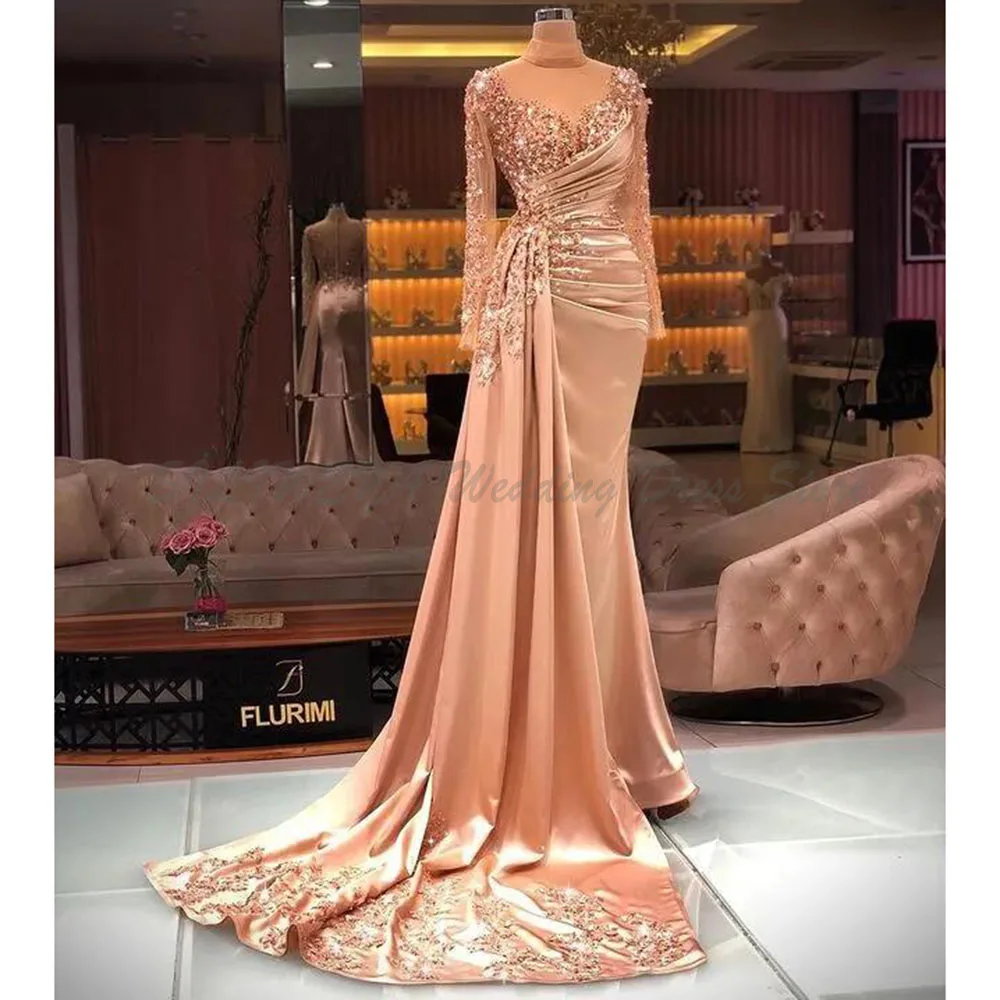 

Plus Size Arabic Aso Ebi Luxurious Mermaid Sexy Prom Dress Sheer Neck Beaded Sequins Evening Formal Party Second Reception Gowns