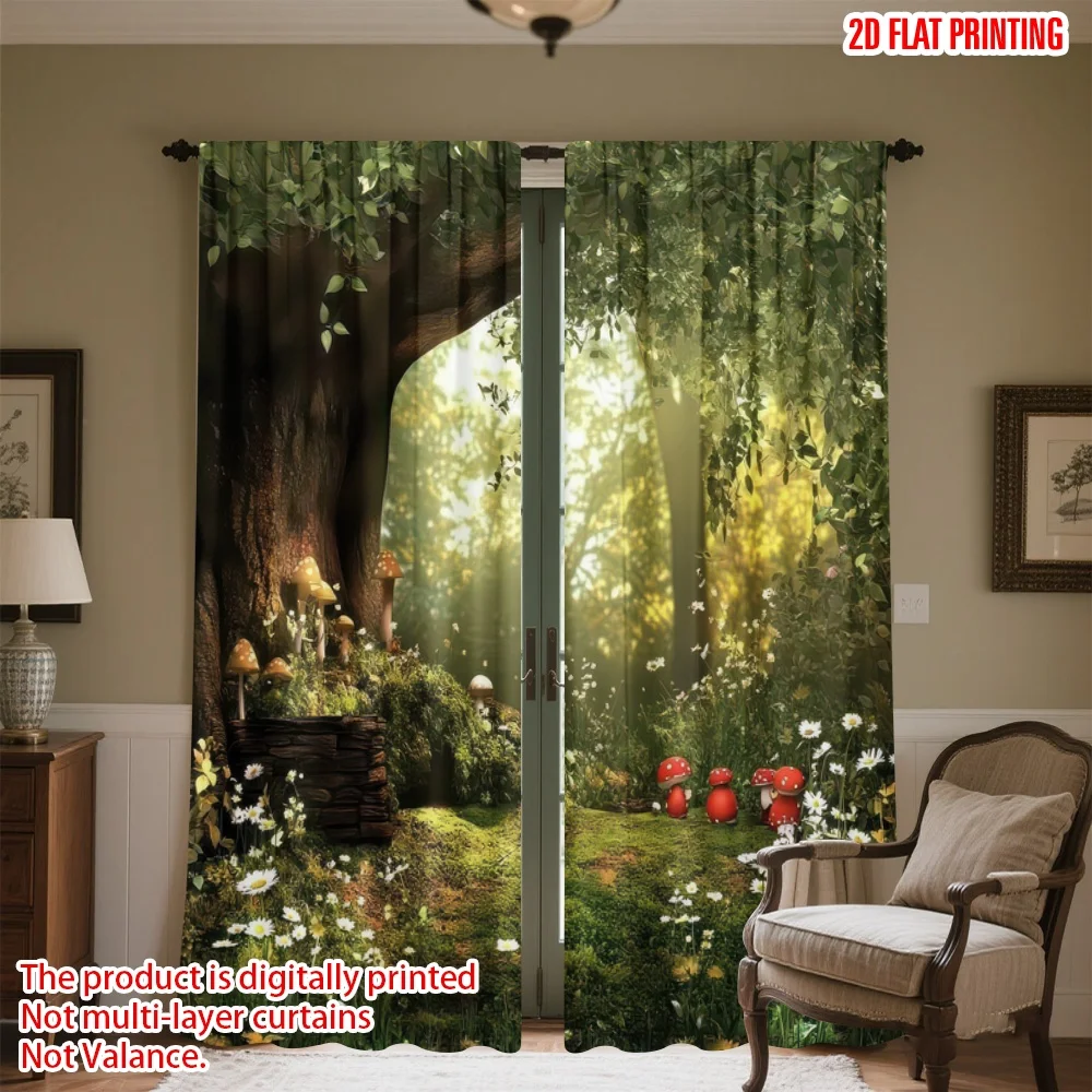 

2D flat printing 2pcs Drapes Magical Forest Clearing Digital Printed Polyester Drapes Festive Holiday Use for All Season