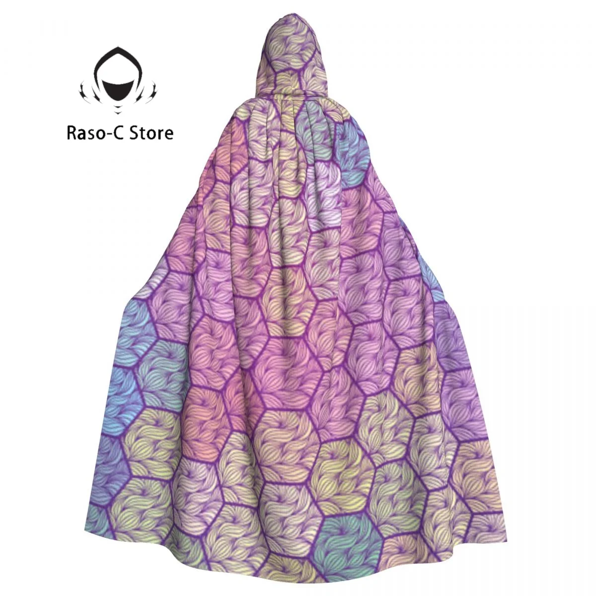 Unisex Witch Party Reversible Hooded Adult Vampires Cape Cloak Colorful Hexagons