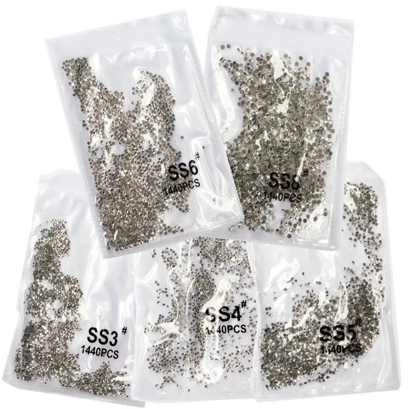 SS3-ss8 1440pcs 클리어 크리스탈 AB 골드 3D 비 핫픽스 플랫 백 네일 아트 라인 석 장식 신발 및 춤 장식