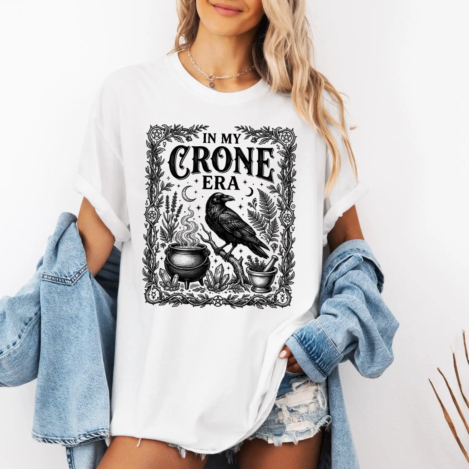 In My Crone Era Shirt, Witchy Raven Cauldron Tee, Goth Witch Graphic, Halloween Gift for Pagan Friend Tee T-shirt