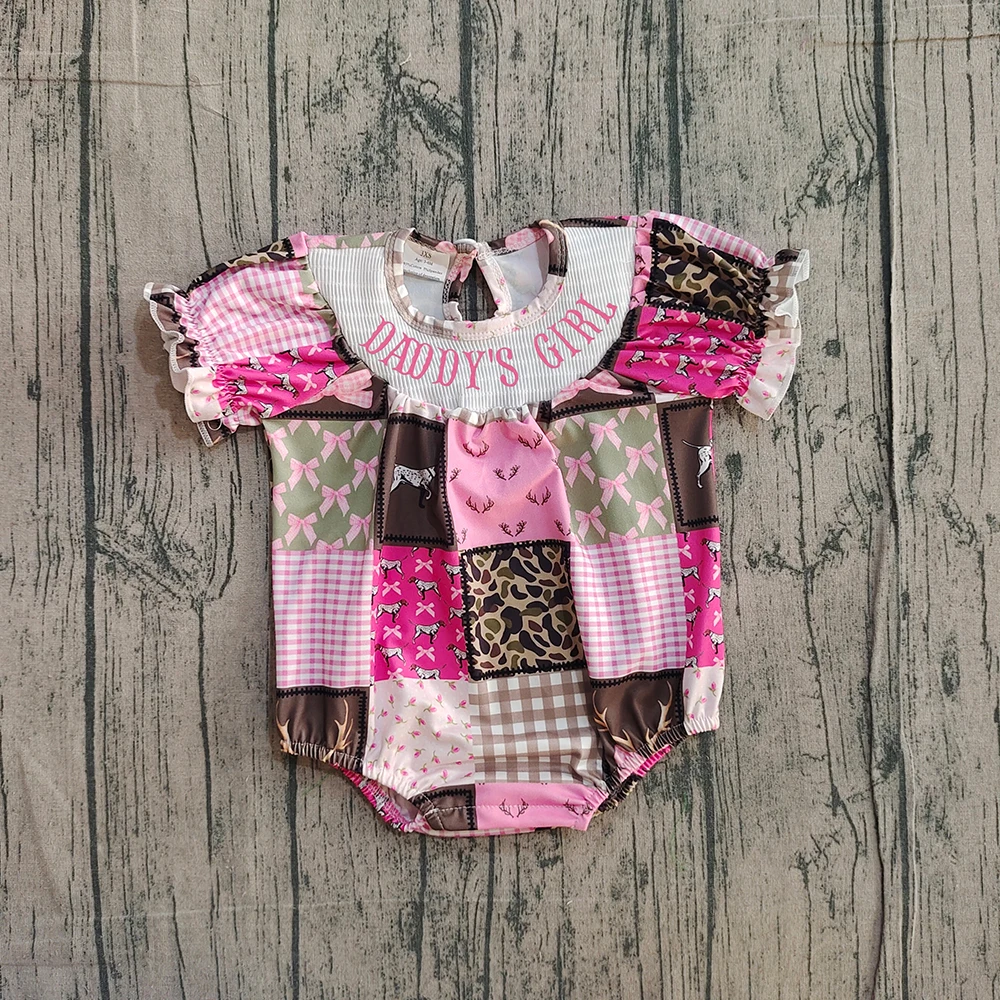 z1220-17 SR3778 Pre-sale Wholesale baby romper kids clothes girls smocked bow short sleeve romper boutique children clothing
