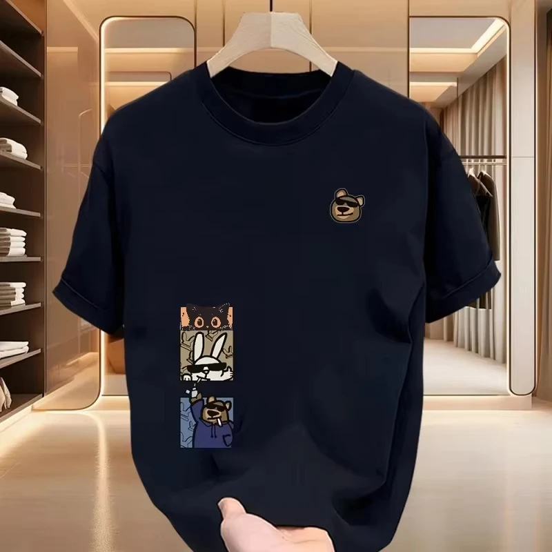 

2025 Summer New Short-sleeved T-shirt Men's 100% Cotton Printing Trend Round Neck Loose Casual Half-sleeved Men's Shirt Top