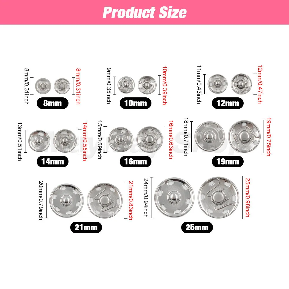 6-50 Sets Snap Fastener Press Buttons Sew On Buttons Metal Invisible Snap Buttons For Leathercraft Clothing Bag Garment Sewing