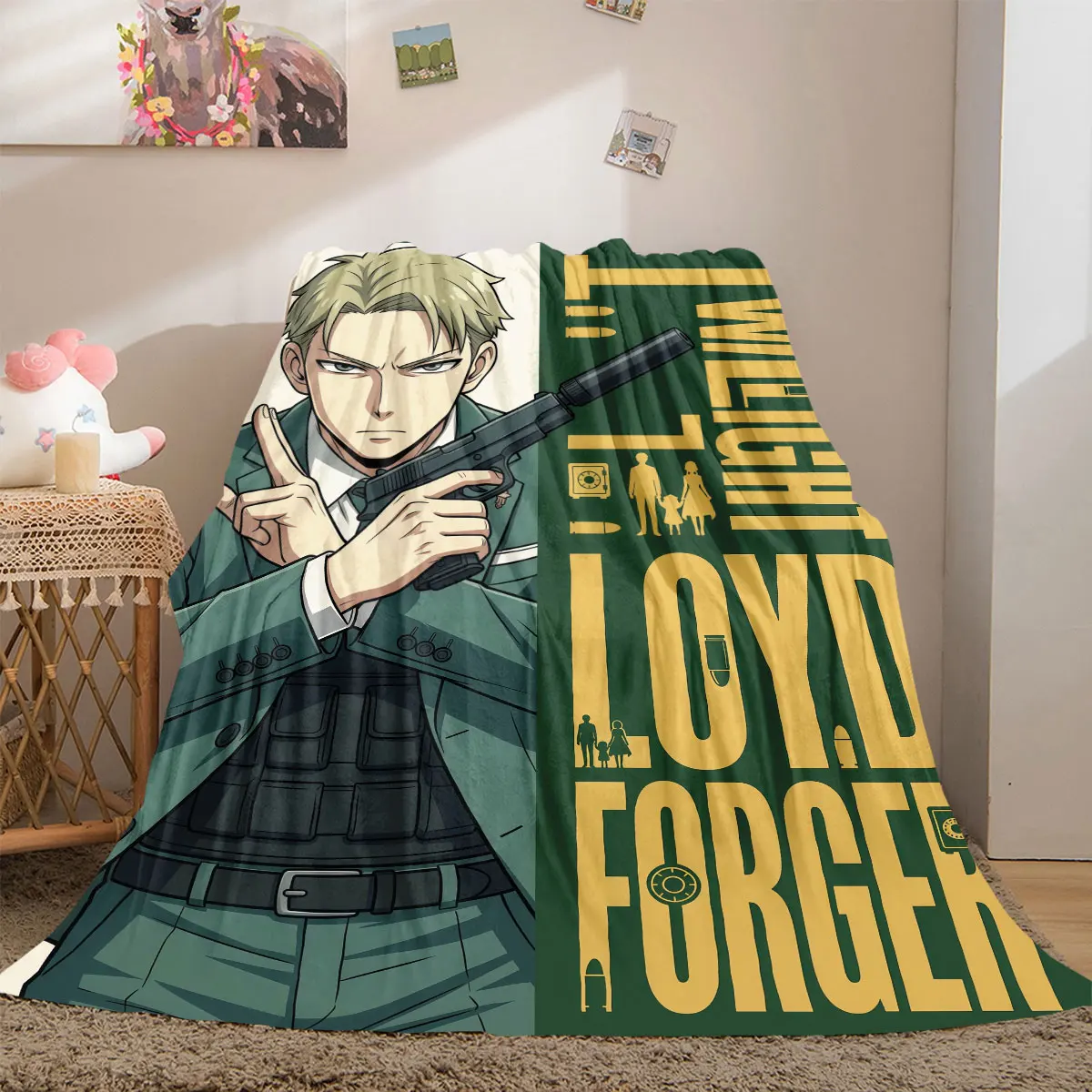 SpyxFamily Dynamic 2D Print Flannel Blanket, Anime Design for Home Decor, Warm Bedding Travel Picnic Mat_LIAN