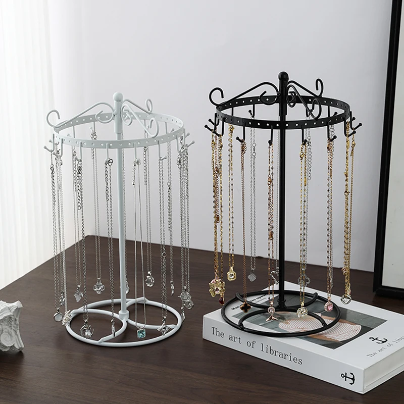 1pc，360°Rotating Metal Jewelry Display Stand Multi‑Hook Necklace Bracelet Earring Holder Desktop Jewelry Organizer Rack