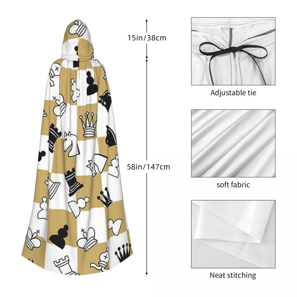 Capa larga con capucha de ajedrez, disfraz Medieval de bruja, capa de Cosplay, Halloween, vampiro, adulto, Unisex