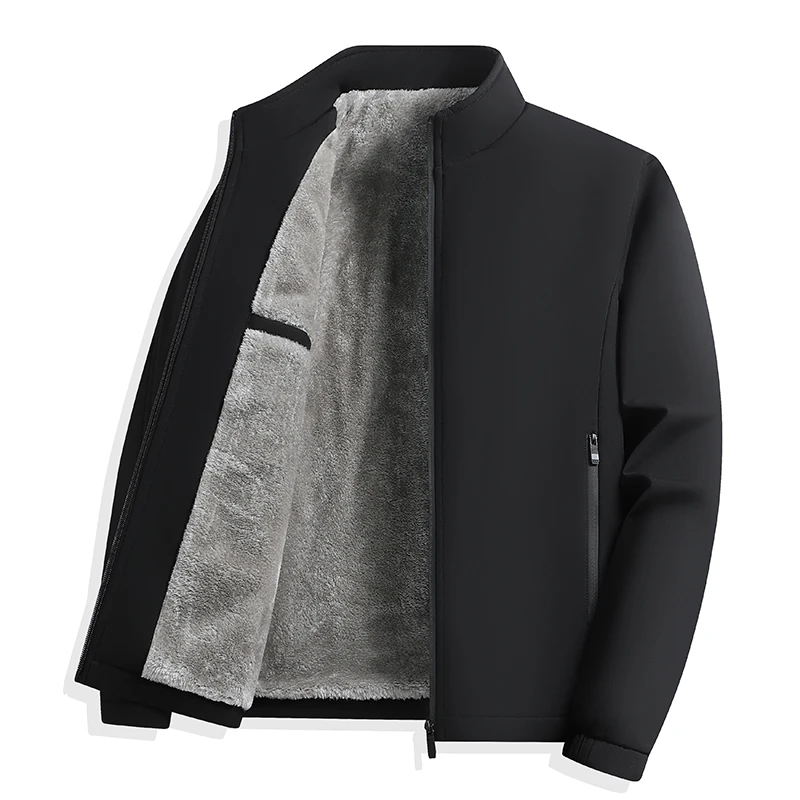 

Men's Solid Color Warm Jacket New Middle-aged and Elderly Men's Thick Cotton Jacket with Fleece Lining Men's Autumn Jacket