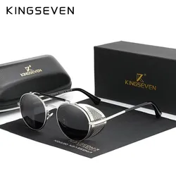 KINGSEVEN Fashion Gothic Steampunk Sunglasses Polarized UV400 Men Women New Designer Vintage Eyewear Round Pilot Frame Glasses