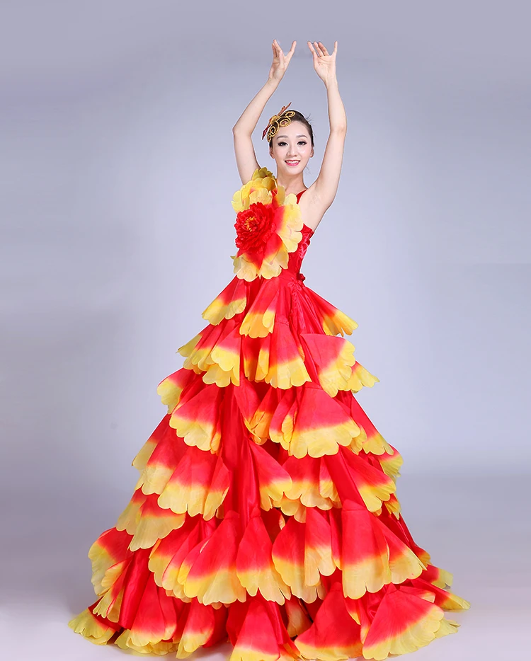 Damen Blütenblatt Spanisches Kleid für Auftritte, Tanzkostüm, Stierkampf-Flamenco-Kleider, Zigeuner-Flamenco-Bühnenkostüm, Neu 2026 – Detail 10