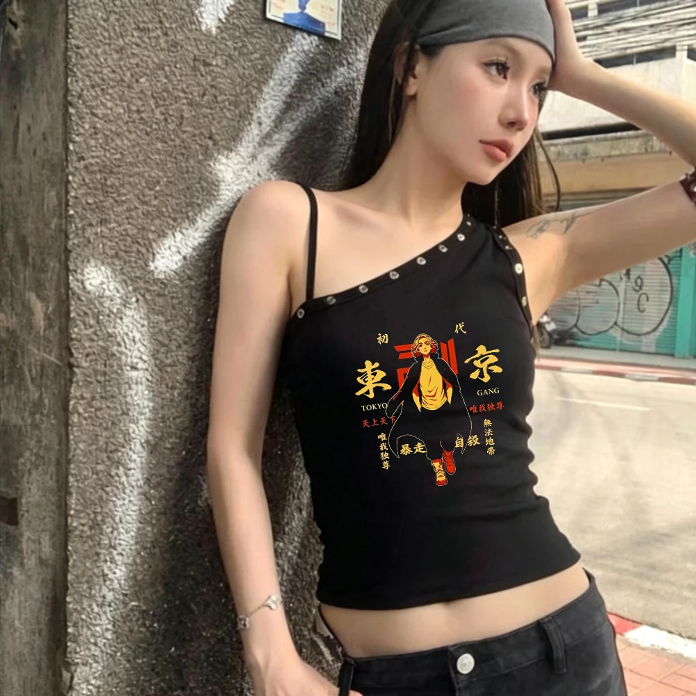 Tokyo Ghoul cropped top women grunge gothic manga baddie vintage top tees japanese emo goth 2000s gyaru