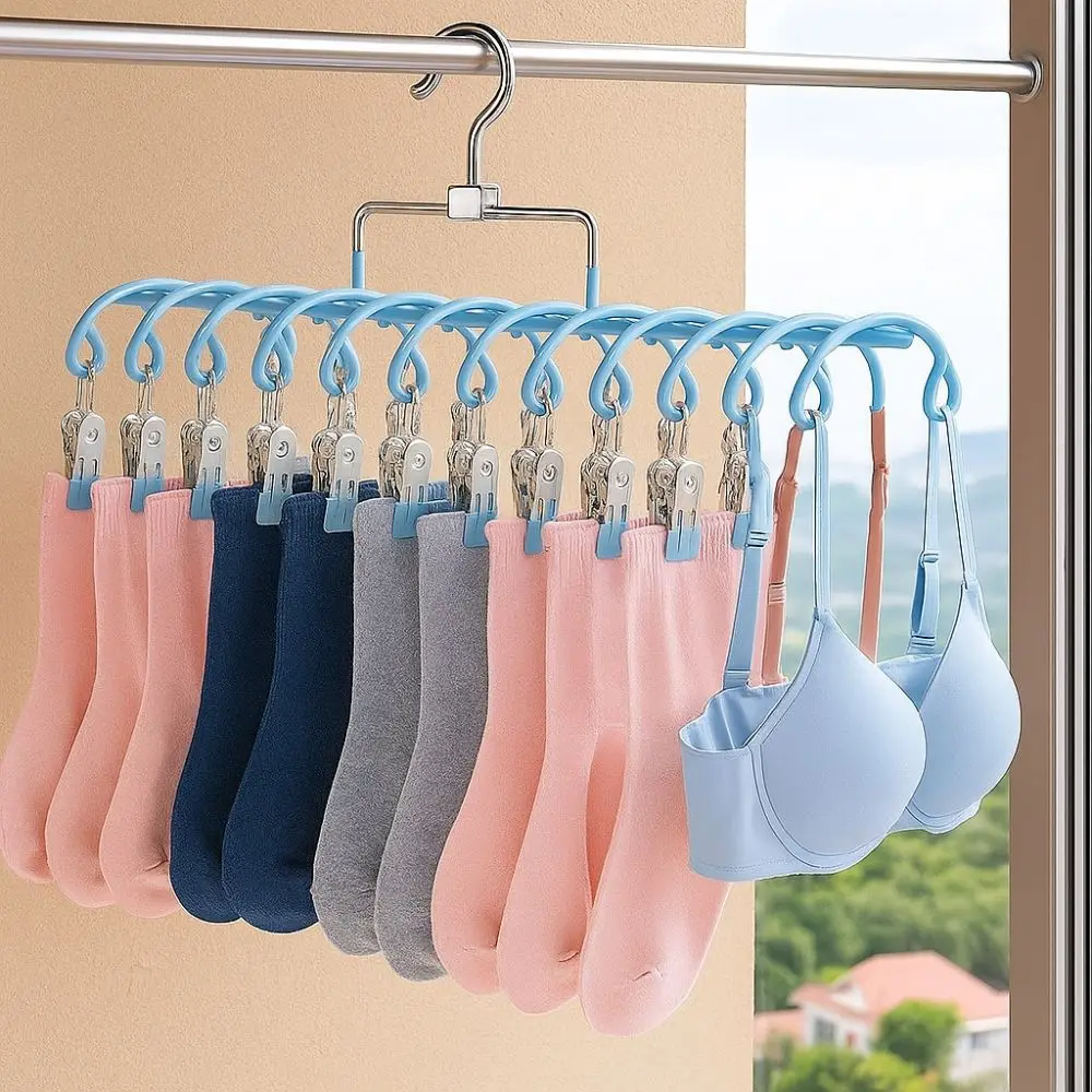 Kleiderbügel aus Edelstahl, 20 Clips, rostfrei, für Socken, Wäscheständer, rutschfest, tragbar, für kleine Räume