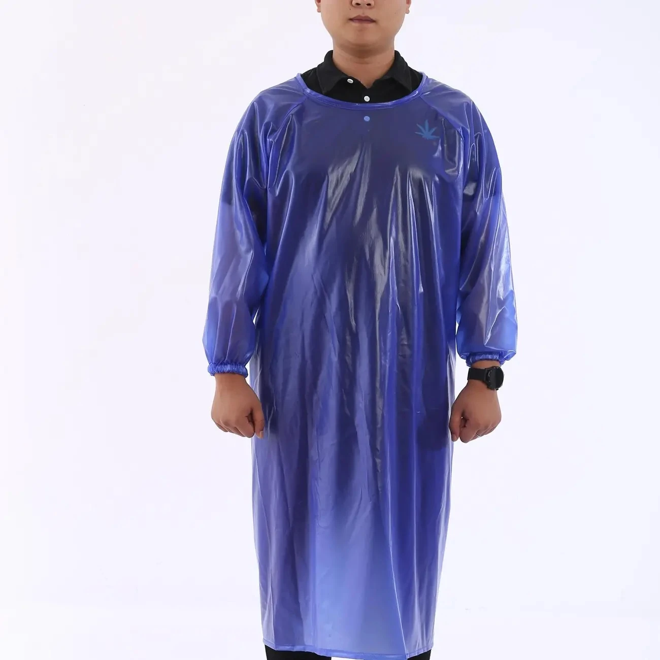 

Man's Long Sleeve Apron Blue White Sea Fish Workshop Use Ice Storage