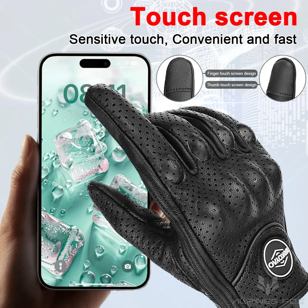 Leather Motorcycle Gloves Men Women Breathable Perforated Motorbike Urban Riding Gloves Retro Touchscreen Motocross Racing Glove image 6