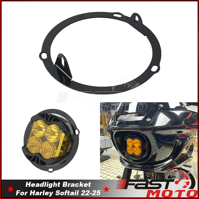 バハデザイン-lp4-ヘッドライト取付ブラケット-ringround-ヘッドランプマウントホルダーブラケットハーレーソフテイルローライダー-2022-2025