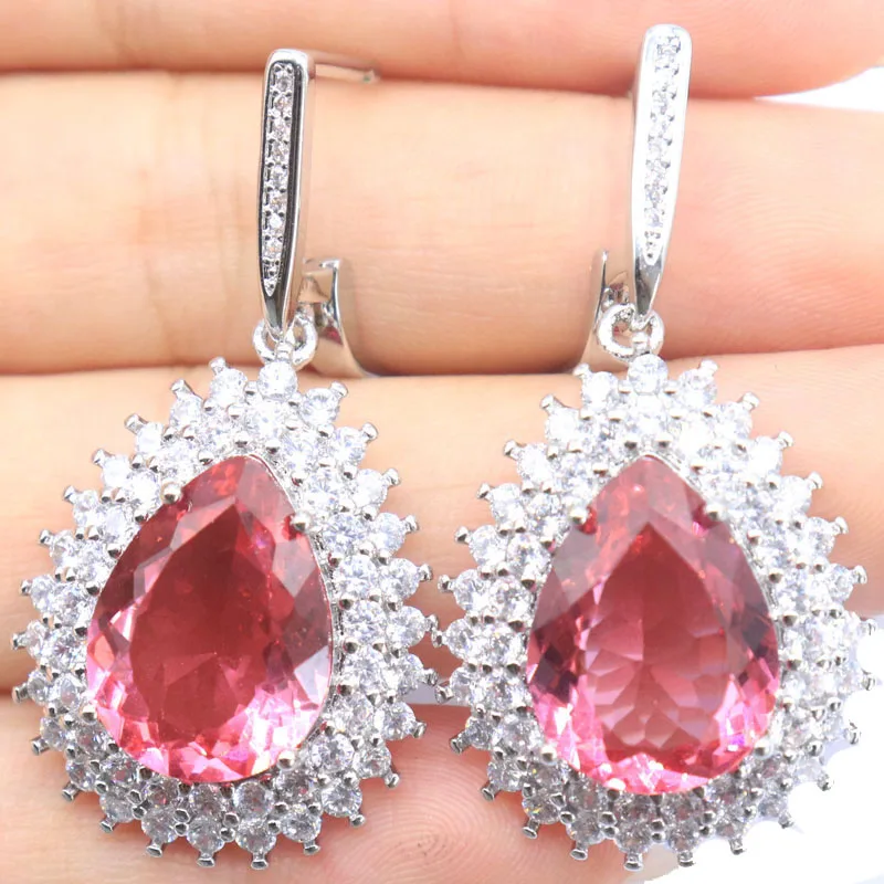 

Buy 5 Get 1 Free 42x22mm Big European Design Pink Morganite Rich Blue Aquamarine Golden Citrine White CZ Dating Silver Earrings