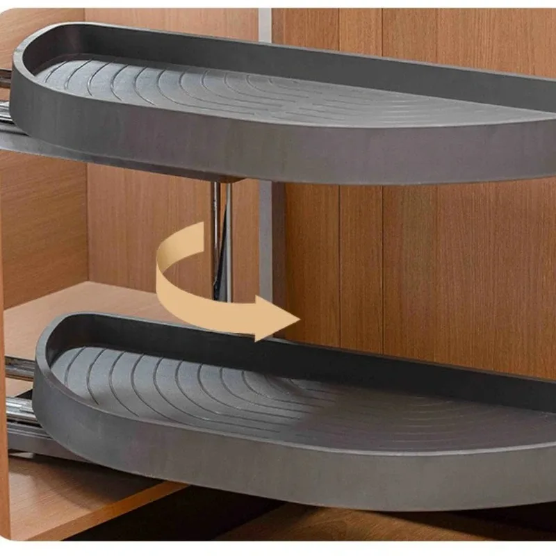 

Kitchen Corner Rotary Basket Double Layer Plastic Corner Cabinet Pot Bowl Rack