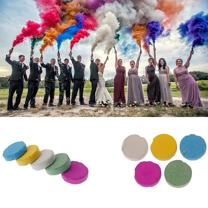 5pcs Colorful Smoke Cake Magic Smoke Bombs Stage Studio Wedding Fog Pills Props Atmosphere Effect Show Halloween Party Decor