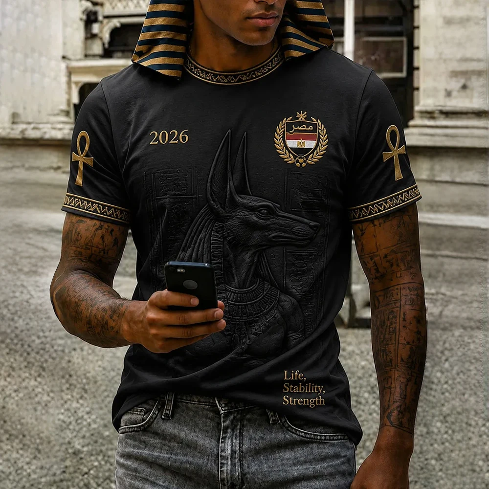 Men's 2026 Anubis Egypt Soccer T-Shirt 3D Print Football Shirts Breathable Quick Dry Short Sleeve Fan Edition Sports Jerseys 5XL