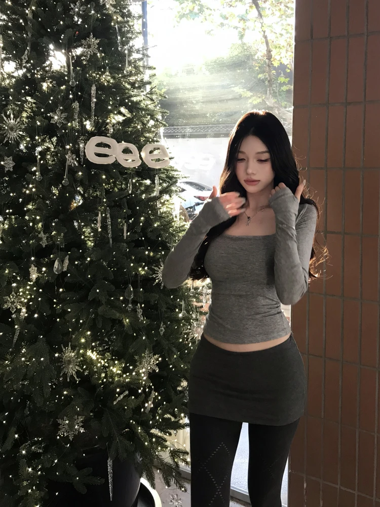 

Эффект похудения: шелковая футболка с квадратным воротником в корейском стиле для женщин, для балета и танцев.