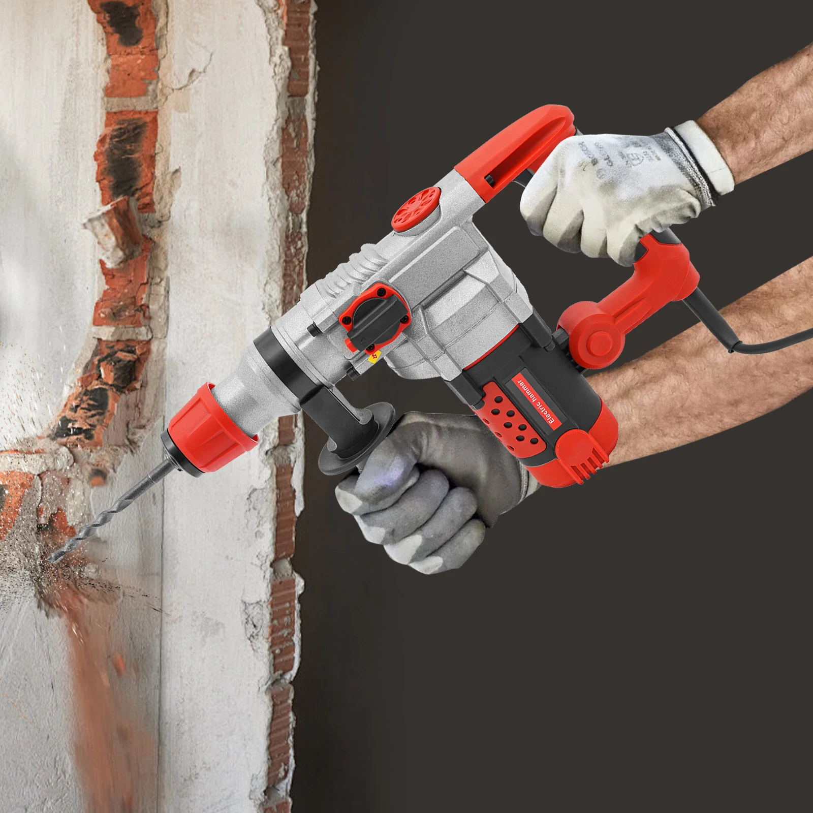 Marteau électrique 2200 W, perceuse électrique portative pour percer, fendre et briser le ciment, les murs et les sols