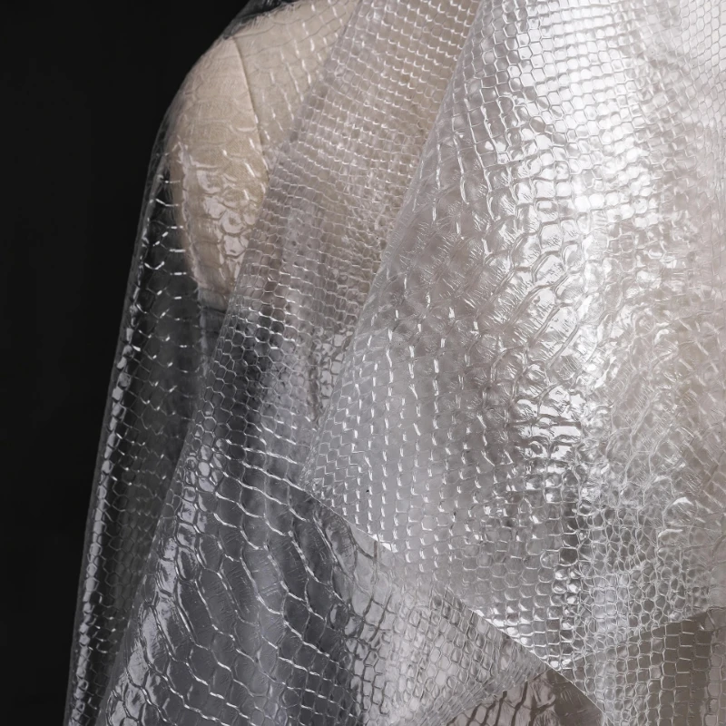 

130cm Wide Transparent Frosted Snake Skin Pattern Waterproof Fabric for DIY Sewing Tarp Creative Bottoming Shirt Skirt Clothing