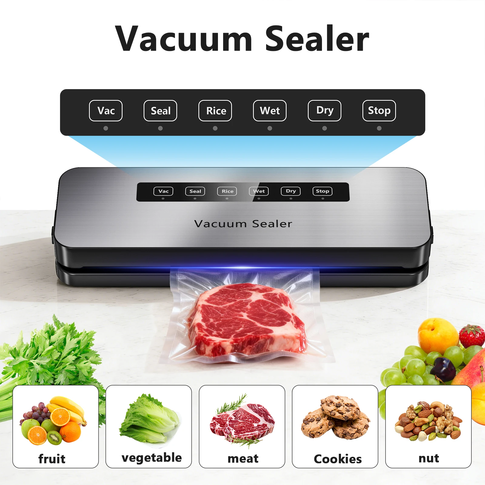 

Автоматический вакуумный упаковщик для продуктов, 6 функциональных кнопок, режимы сухой/влажной упаковки, классификация для хранения в холодильнике для сохранения свежести