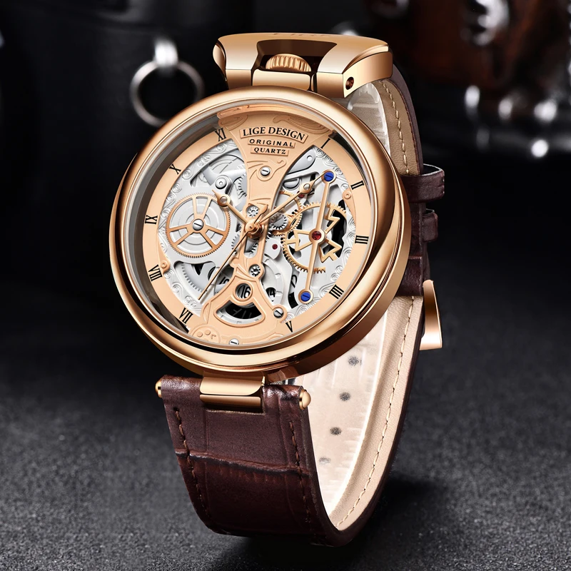 2023 LIGE Men Watches Top Brand Luxury Brown Leather Chronograph Sport Watch For Men Fashion Date Waterproof Clock Reloj Hombre