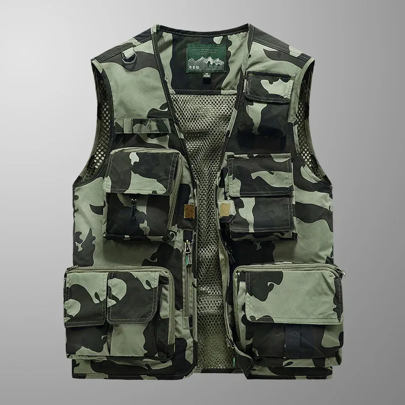 Working Vest Camouflage Vest Multi Pocket Jackets Fishing Clothing Large Size Tactical Sleeveless Jacket Luxury Camping Hunting