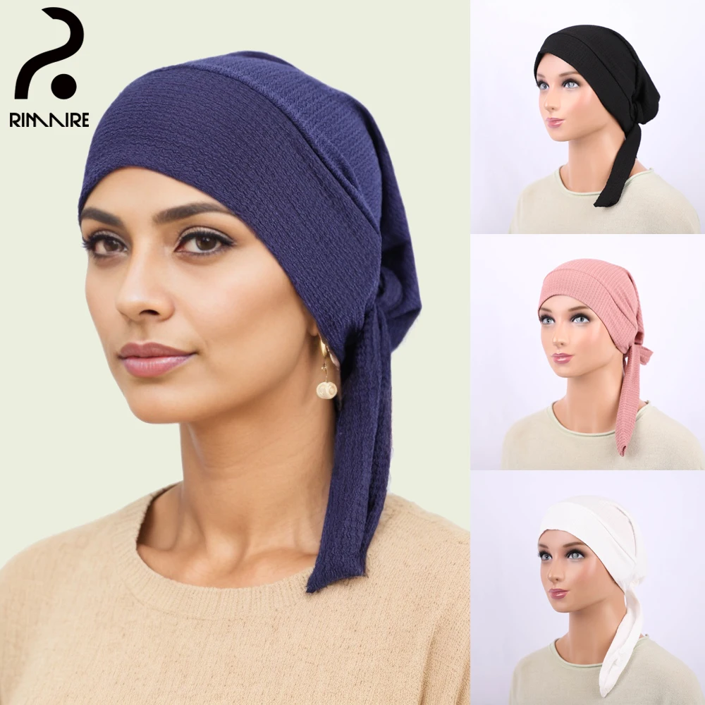 RIMAIRE Muslim Inner Caps for Women Adjustable Solid Islam Turban Hats Tie-Back Closure Undercap Ladies Hair Cover Cap Wholesale